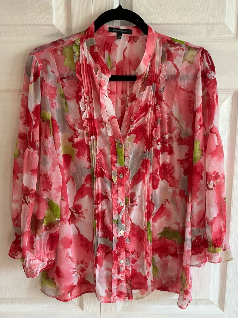 AK Anne Klein Floral Chiffon Blouse - Size Large - Picture 2 of 8